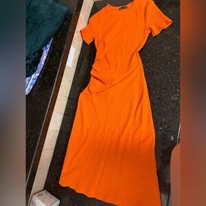 Orange Short-Sleeve Maxi Dress - ZARA